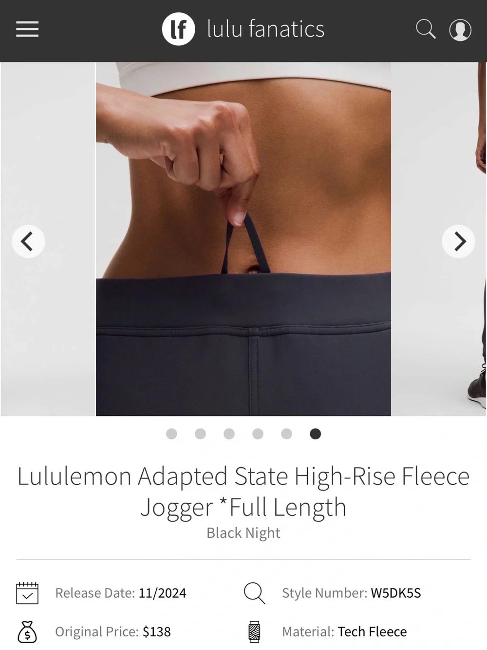 NWT Lululemon Adapted State High-Rise Fleece Jogger Black Night BKNT Size 4